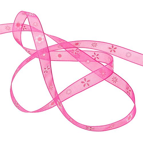 Floristik24 Fita de organza rosa com padrão 10mm 20m