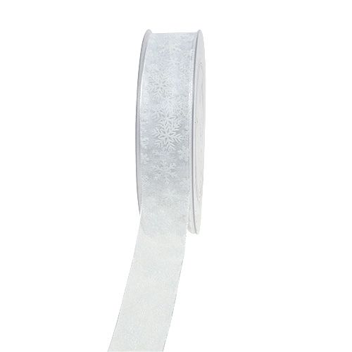 Floristik24 Fita de organza branca de Natal 25mm 20m