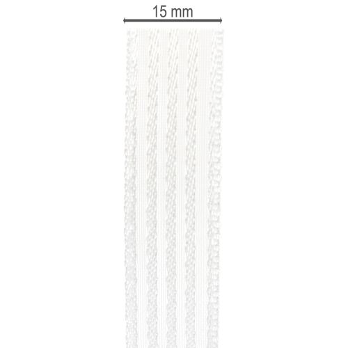 Itens Fita de organza listrada, fita para presentes, branca, 15 mm, 20 m