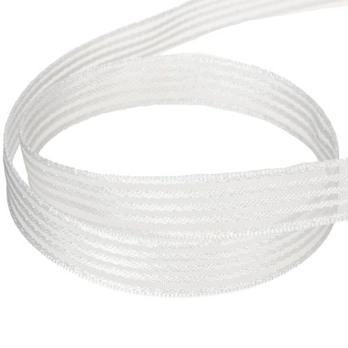 Itens Fita de organza listrada, fita para presentes, branca, 15 mm, 20 m