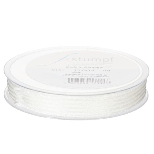Itens Fita de organza listrada, fita para presentes, branca, 15 mm, 20 m