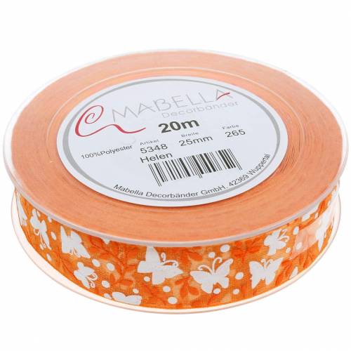 Floristik24 Fita de organza borboletas 25mm fita decorativa laranja fita para presente 20m