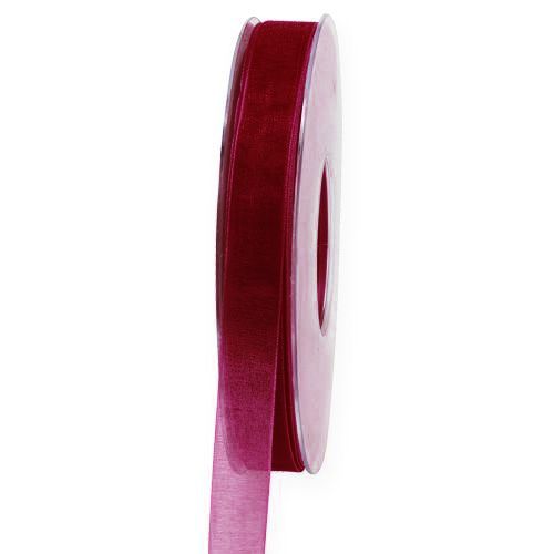 Floristik24 Fita de organza Bordeaux 15mm 50m