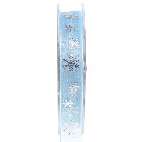 Floristik24 Fita de organza floco de neve azul claro 15mm 20m