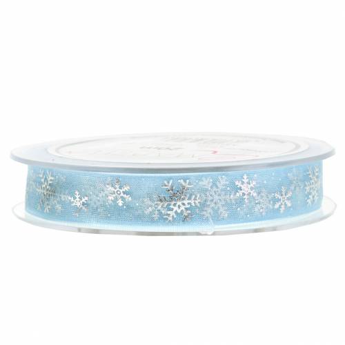 Floristik24 Fita de organza floco de neve azul claro 15mm 20m