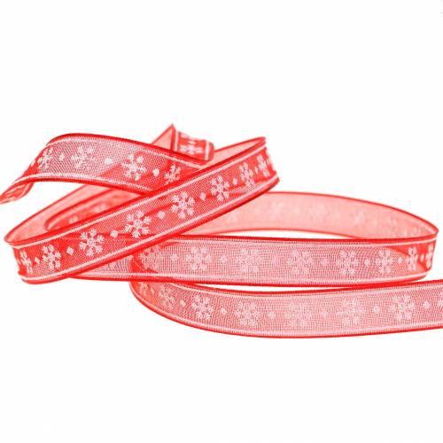Floristik24 Fita de organza floco de neve vermelho 10mm 20m