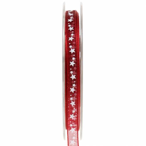 Floristik24 Fita de organza com estrela vermelho escuro 6mm 20m