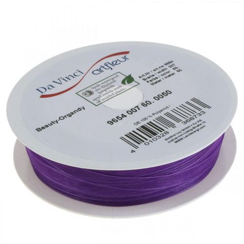 Floristik24 Fita de organza com ourela, fita de seda, fita decorativa roxa 7mm 50m