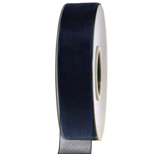 Floristik24 Fita de organza fita de presente fita azul escuro ourela azul 25mm 50m