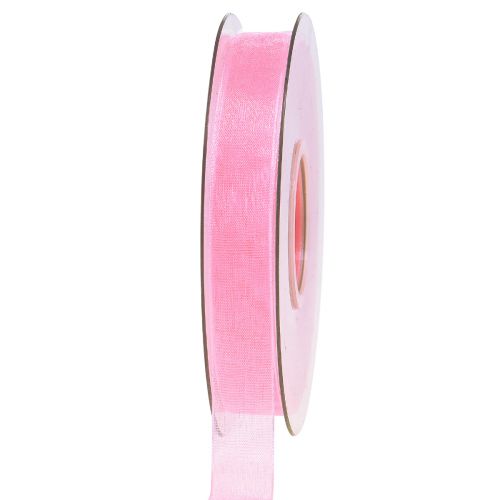 Floristik24 Fita de organza fita de presente fita rosa ourela 15mm 50m