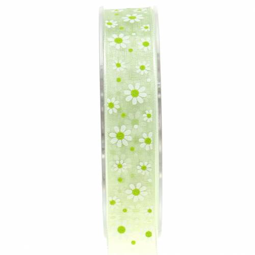 Fita de organza verde com flores 20mm 20m