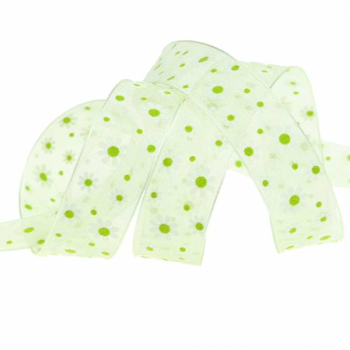 Fita de organza verde com flores 20mm 20m