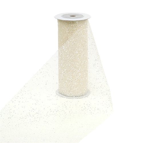 Floristik24 Tecido de organza 15cm x 500cm creme com glitter