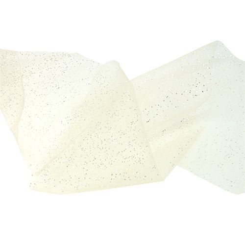 Floristik24 Tecido de organza 15cm x 500cm creme com glitter