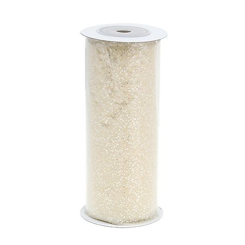 Floristik24 Tecido de organza 15cm x 500cm creme com glitter