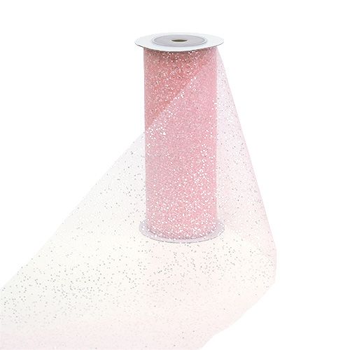 Floristik24 Tecido de organza 15cm x 500cm rosa com glitter