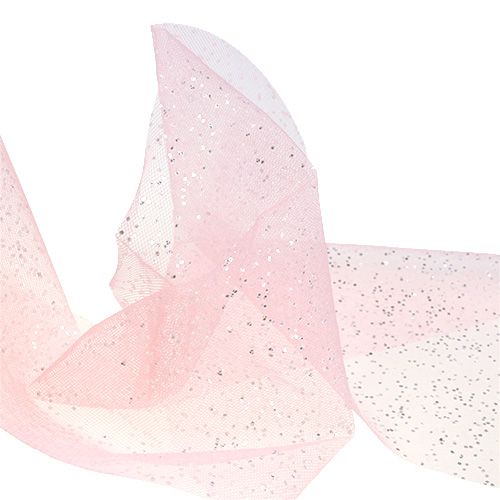 Itens Tecido de organza 15cm x 500cm rosa com glitter