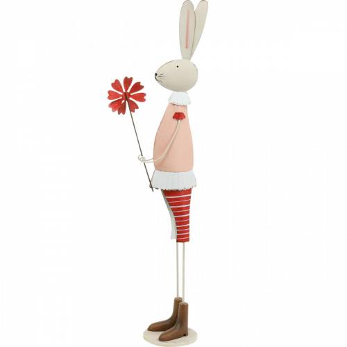 Floristik24 Decoração de Páscoa, coelhinho de metal, decoração de primavera, coelhinho da Páscoa com flor 61cm