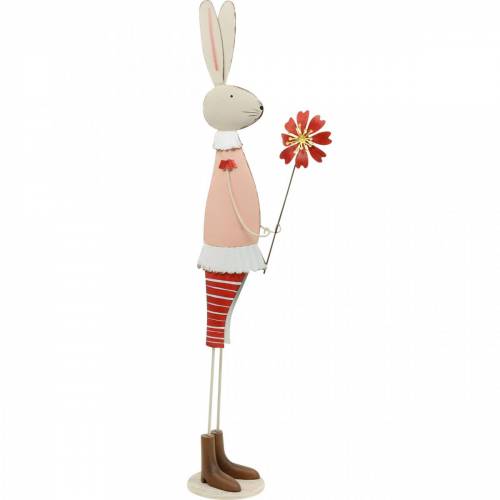Decoração de Páscoa, coelhinho de metal, decoração de primavera, coelhinho da Páscoa com flor 61cm