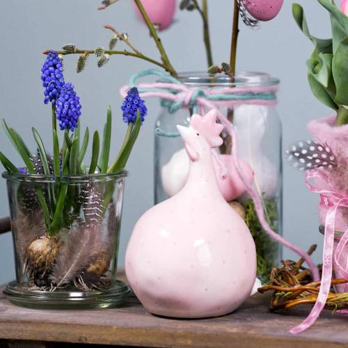 Floristik24 Decoração de Páscoa de frango rosa com pontos Alt.17cm 2 unidades