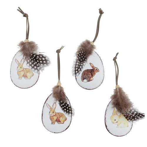 Floristik24 Decoração de Páscoa para pendurar pingente Ovos de Páscoa com coelhinhos metal vintage 7×5cm 8 un