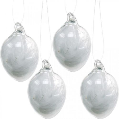 Floristik24 Decoração de Páscoa para pendurar, ovo de vidro com penas, mini ovo de Páscoa, decoração de primavera 8 peças