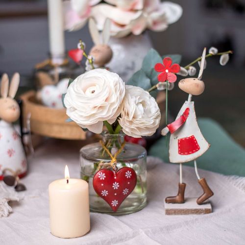 Itens Decoração de páscoa, coelho de metal, decoração de primavera, coelhinho da páscoa com flor vermelha, bege H21cm 2pcs