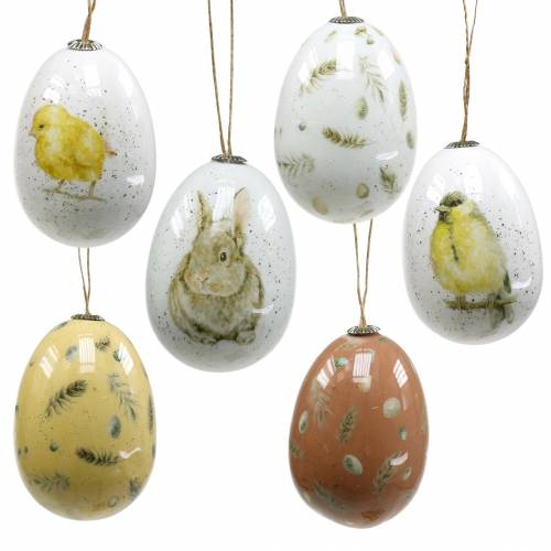 Floristik24 Decoração de Páscoa para pendurar motivos de ovos de Páscoa branco, amarelo, marrom sortido 6 peças