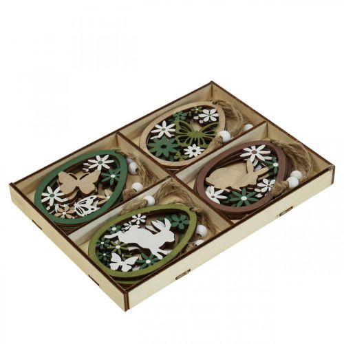 Floristik24 Ovo de Páscoa para pendurar pingente de madeira de decoração de Páscoa 5×7cm 12 unidades