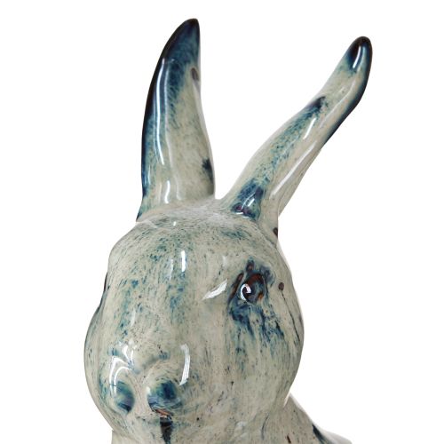 Itens Coelho da Páscoa Cerâmica Bege Azul Esmaltado 18x11x25,5cm