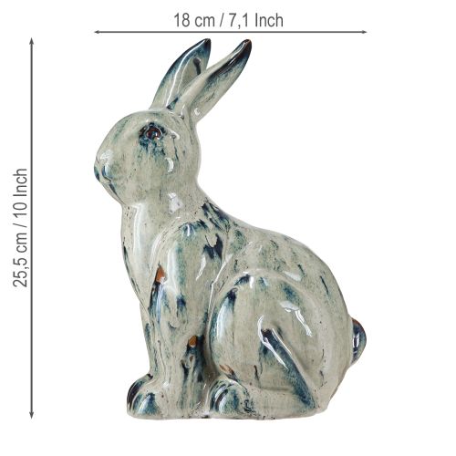 Itens Coelho da Páscoa Cerâmica Bege Azul Esmaltado 18x11x25,5cm