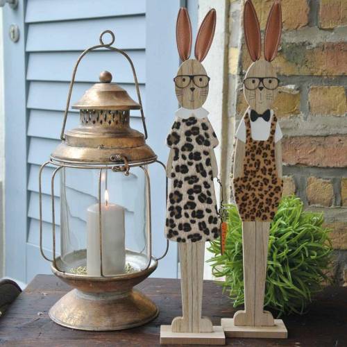 Itens Pele de leopardo do coelhinho da Páscoa e óculos de madeira Tem um conjunto de decoração de Páscoa de 2