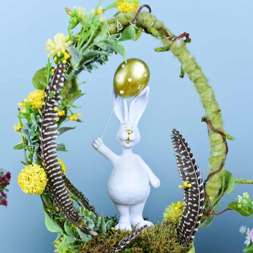 Floristik24 Coelhinho da Páscoa com balão em pé de ouro branco H18cm 2pcs