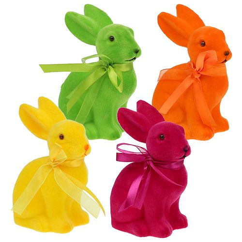 Floristik24 Coelhinho da páscoa sortido 15cm flocado 4pcs