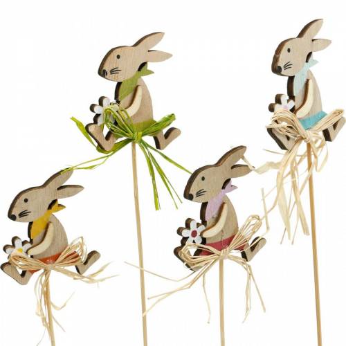 Itens Coelhinho da Páscoa com flores, decoração de coelho para a Páscoa, coelhinho no palito, primavera, decoração de madeira para flores, plug 12pcs
