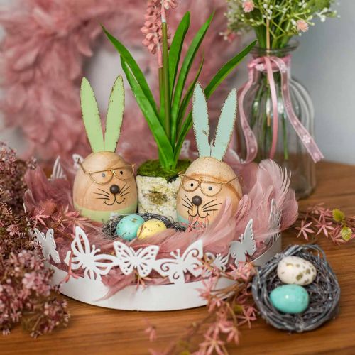 Itens Coelhinho da Páscoa com óculos figura decorativa ovo de madeira Ø5cm H13.5cm 3pcs
