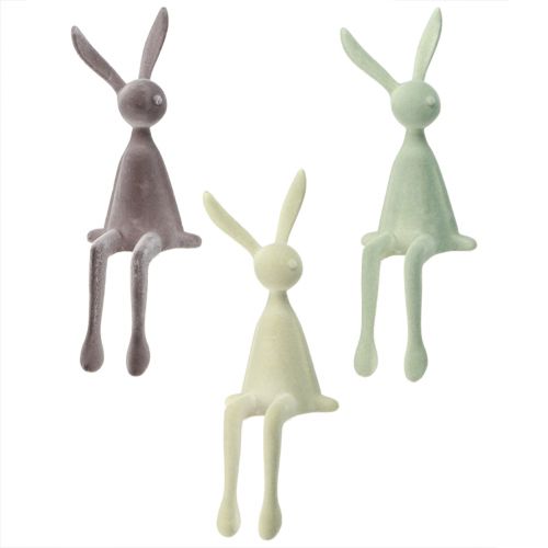 Itens Decoração de coelho da Páscoa Coelho sentado flocado – 2ª escolha – Verde marrom 36cm 3 unidades