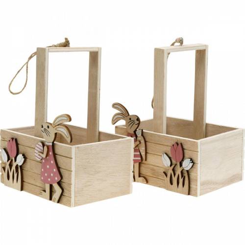 Floristik24 Cesta de páscoa com coelhinhos decorações de páscoa para pendurar decoração de primavera ninho de páscoa 2 peças