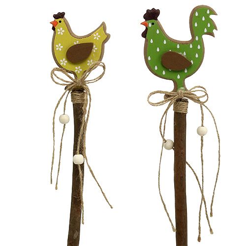 Floristik24 Tampão de Páscoa de frango amarelo, verde 8cm L36cm 6pcs