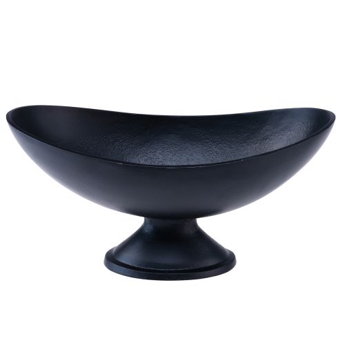 Tigela oval com base em metal preto e aspecto fundido 30x16x14,5cm