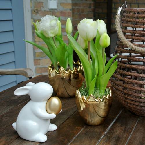 Floristik24 Tulipa papagaio em um vaso branco Real-Touch 23cm