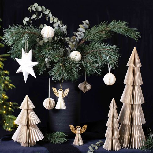 Itens Árvore de Natal de papel Árvore de Natal de papel creme dourado Alt.30cm