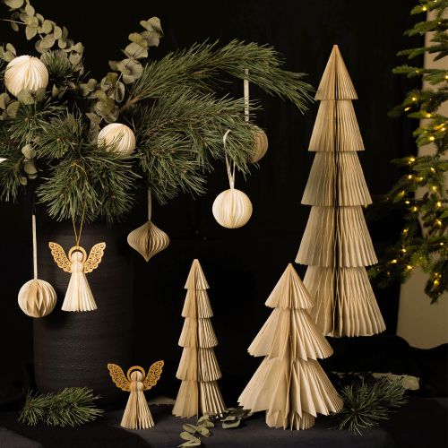 Itens Árvore de Natal de Papel Pequena Creme Dourado Alt.30cm