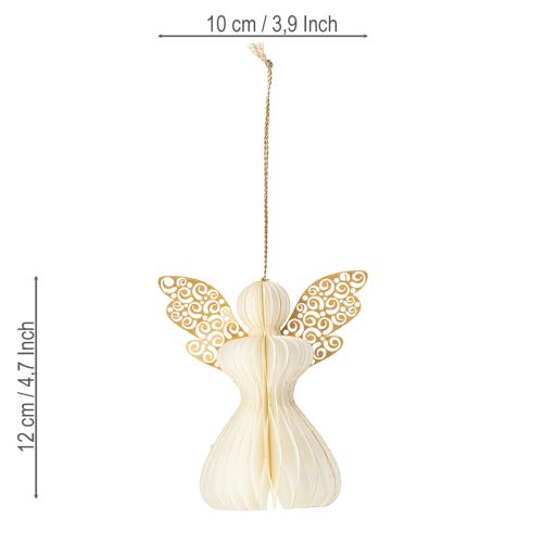 Itens Enfeites de anjo de papel para árvore de Natal, pingentes de anjo, branco e dourado, 12 cm, 4 peças.
