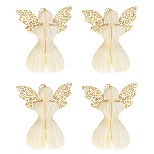 Itens Enfeites de anjo de papel para árvore de Natal, pingentes de anjo, branco e dourado, 12 cm, 4 peças.