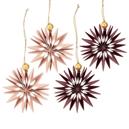 Itens Estrelas de papel, rosa bordô, para pendurar, Ø10cm, 4 peças