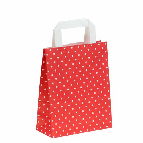 Floristik24 Saco de papel vermelho com bolinhas 18cm x 8cm x 22cm 25p