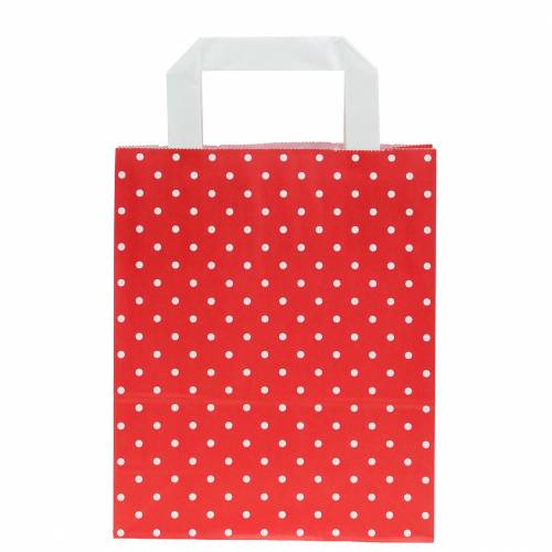 Floristik24 Saco de papel vermelho com bolinhas 18cm x 8cm x 22cm 25p