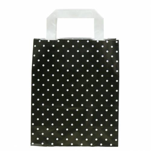 Floristik24 Saco de papel preto com bolinhas 18cm x 8cm x 22cm 25p