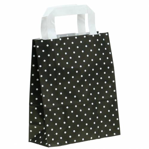 Floristik24 Saco de papel preto com bolinhas 18cm x 8cm x 22cm 25p